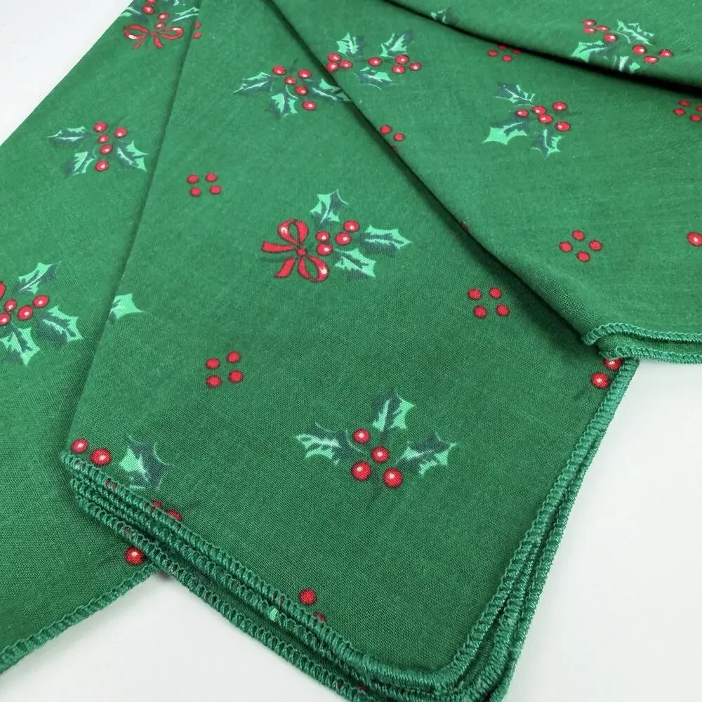 Set 4 Vintage Green Red Holly Christmas Dinner Napkins Cotton 15